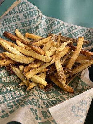 Burnt fries and do over seasoned you can't eat them