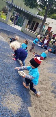 Sand play with some of the kiddos and mamas at our local playground.