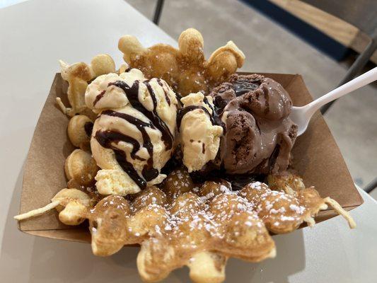 Bubble Waffle Self Chosen Flavors with Hot Fudge Drizzle 5/31/22