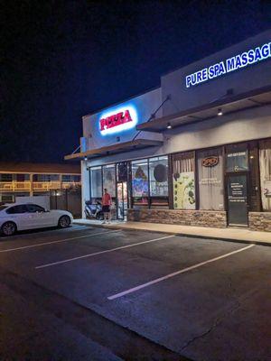 Here we have a brightly  lit restaurant with an unlocked door and a fool of an employee who doesn't know how to communicate with people.