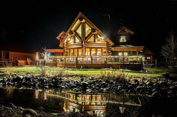 Nighttime from island behind home