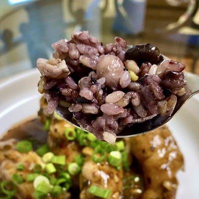 5 grain rice accompanies my beloved chicken wings in black bean sauce.