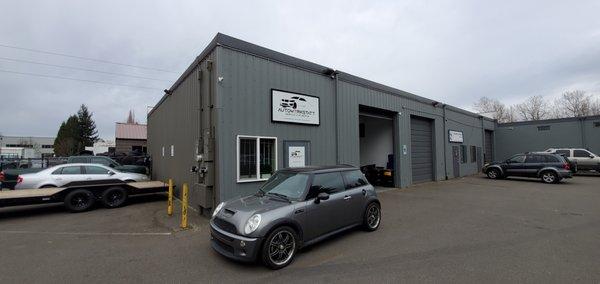 Wide angle picture of entire front of  shop.