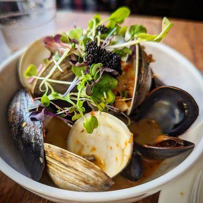 Clams and mussels in lemongrass coconut curry