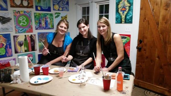 Ladies celebrating a friends birthday doing Paint Your Pet Minis!!