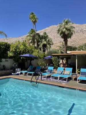 Pool area with mountain views