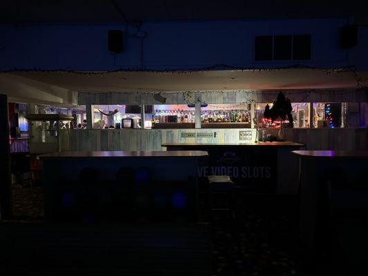 Bowling alley looking at the bar