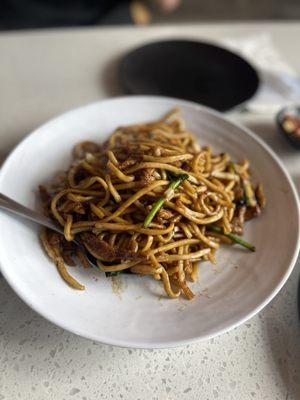 shanghai style chow mein with thick noodles