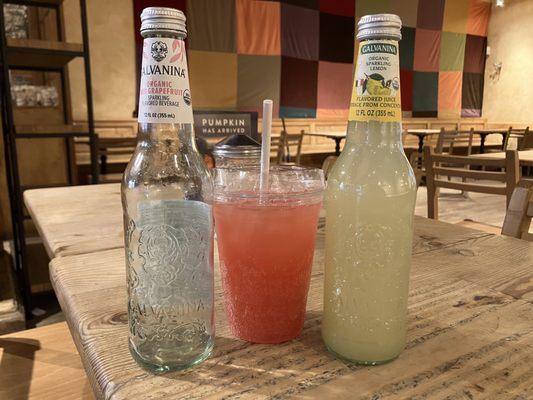 Delicious Galvanina Organic Italian Sodas - Pink Grapefruit in the cup sparkling Lemon in the bottle!