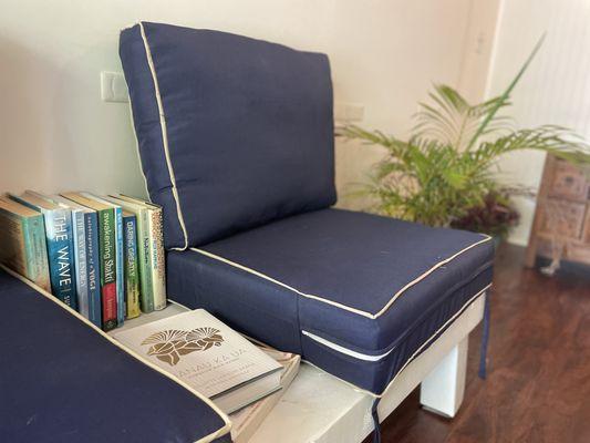 Books and library in waiting reception area