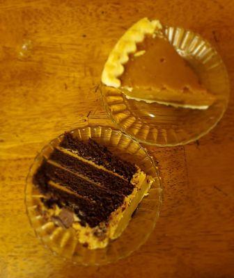 Chocolate peanutbutter cake and pumpkin pie