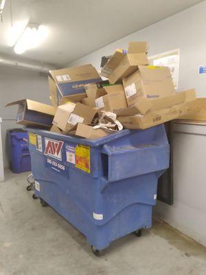 The trash is taken out 3 times a week but it's always like this, often times with trash spilled onto the floors