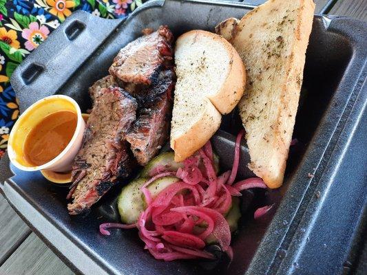 Brisket plate @ The Smoke. Comes with bread, pickled onions, pickles, and sauce