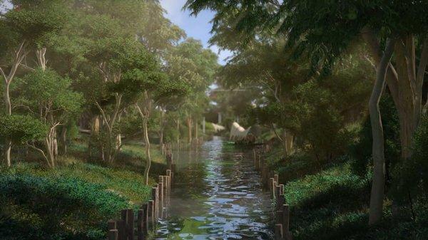 Realistic 3D flythrough of a landscape design.