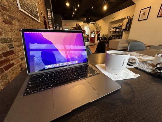 Great tables and seating if you wanted to work from this absolutely adorable coffee shop.