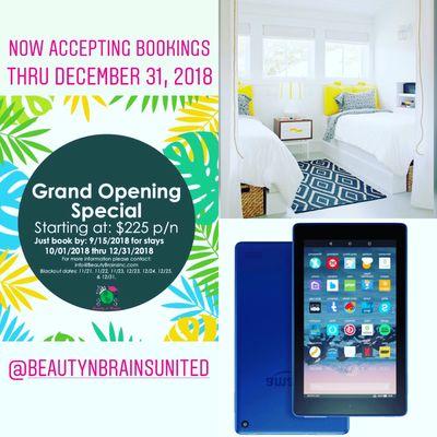 Grand Opening Special: book now and receive 25% off your stay!!!