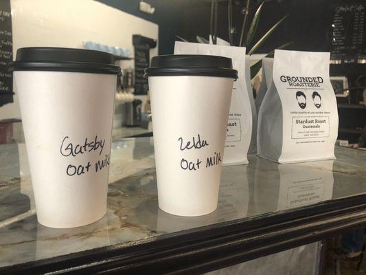 The Gatsby with oat milk & The Zelda with oat milk! So yummy! Smooth coffee