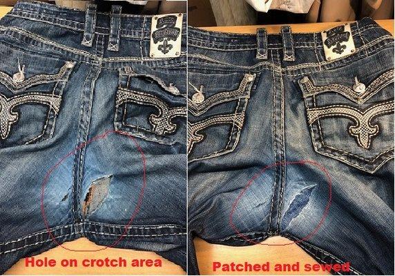 Repaired on jeans.