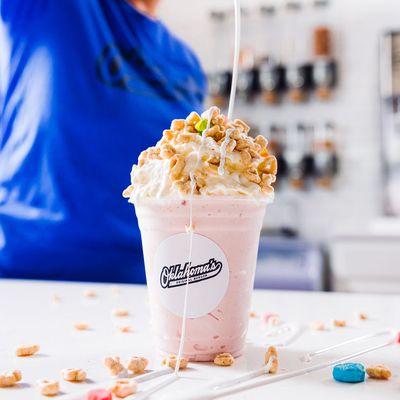 Get Lucky Shake-lucky Charms Mixed In Your Choice Of Ice Cream. Topped With Lucky Charms Cereal & Marshmallow Drizzle