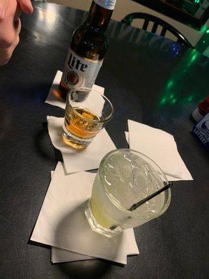 Beer, jack, vodka/tonic