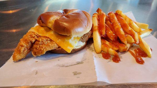 Catfish Sandwich with cheese and fries!!!