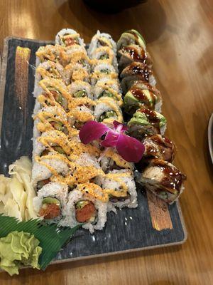 Dragon roll, Spicy Tuna roll, and Pepper Tuna roll