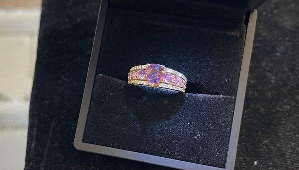 Custom pink heart shape sapphire ring