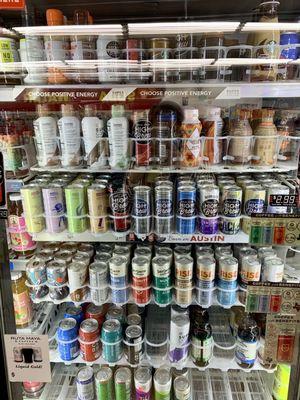 Large selection of canned coffees including vegan options