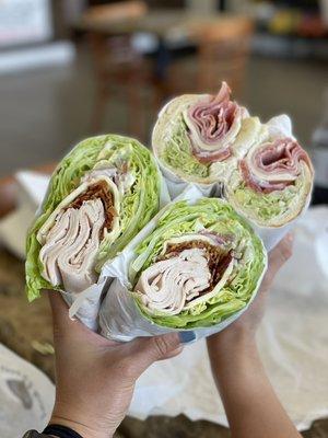 Turkey Bacon Avocado Lettuce Wrap (left) and Italian (right)