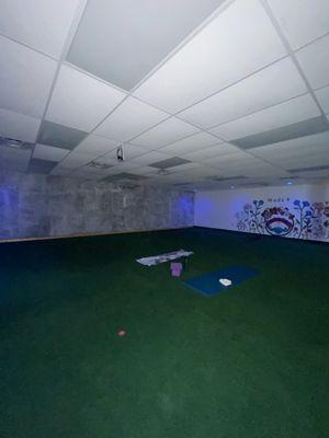 Yoga room. Turf (fake grass) flooring