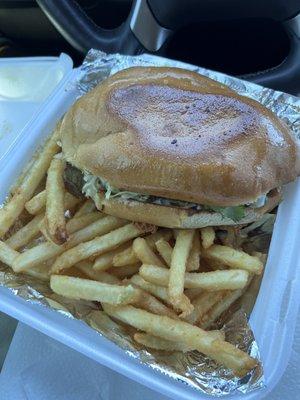 Steak torta and side of fries! Super fresh