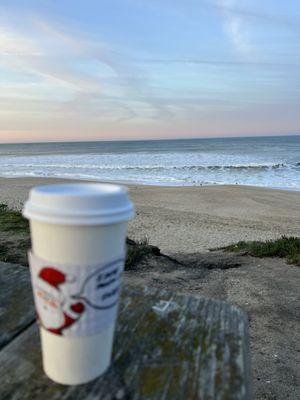 Peppermint mocha as we watch the sunrise