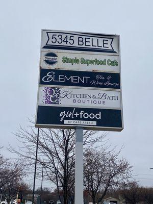 Shopping center sign and address