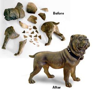 19th Century Austrian Ceramic Dog before and after restoration.