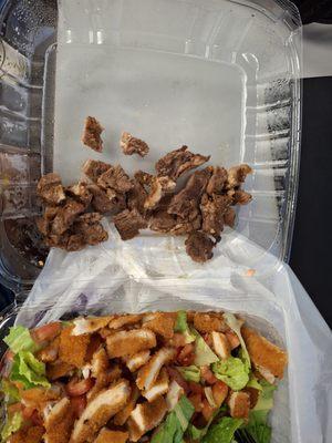 This is 7 dollars extra steak. For a 30 dollar salad. They had the gall to think there was more steak hidden in the lettuce