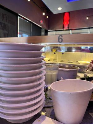 Stack of used bowls