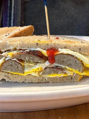 Sausage egg and cheese on rye