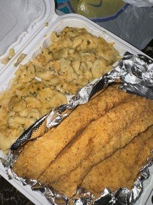 Catfish and mac and cheese