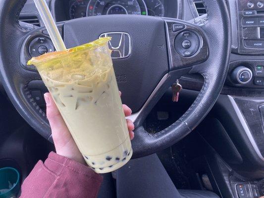 Matcha milk tea with dairy alternative!