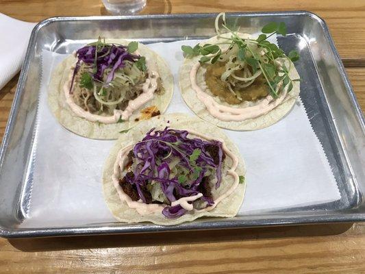 I got the lamb chorizo, chicken, and potato curry tacos and my pal got the Black Magic Burrito! A bit pricey, but such good flavor.