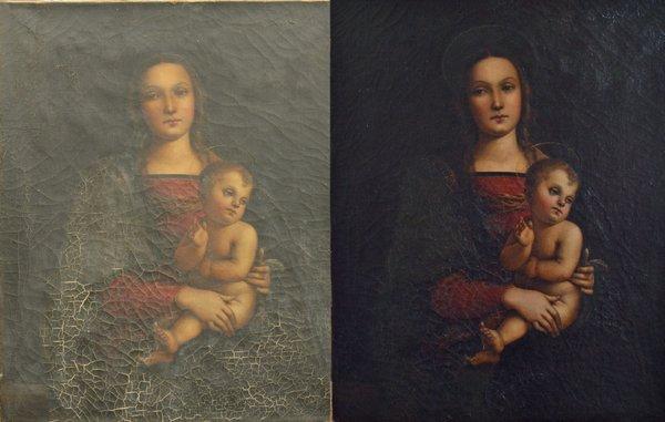 Latest restoration with crackling damage, warpness and soot and aged varnish removal. www.anabela-artist.com