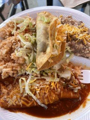 Beef taco & cheese enchilada plate