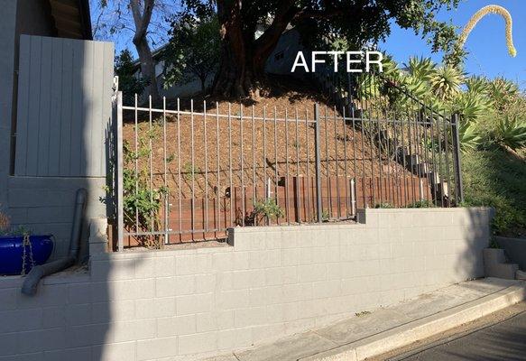 Cleaned up all the old mess that was keeping the dirt on the hill & added new retaining wall