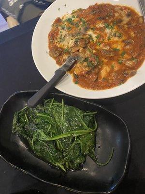 Chicken Sorrento with sautéed spinach