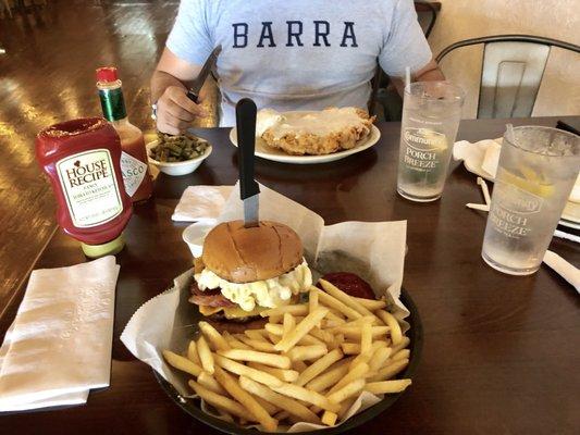 White Cheddar-mac burger and Texas Sized Southern Fried Steak