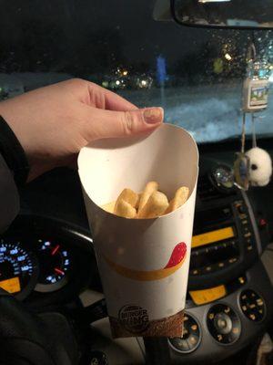 This is what a "large" fry is. They were all broken in half and they were super cold.