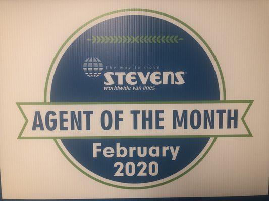 Grace Moving Company was awarded Agent of the Month for excellence in customer service.