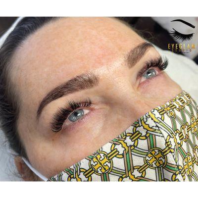 Eyelash extensions and eyebrow shaping with threading and tint