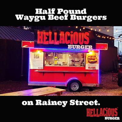 EVERY HELLACIOUS BURGER IS ALL NATURAL GROUND TEXAS F1 WAGYU BEEF FROM ROSEWOOD RANCH.