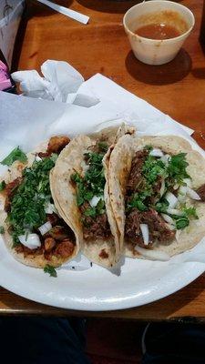 Two barbacoa and one al pastor taco